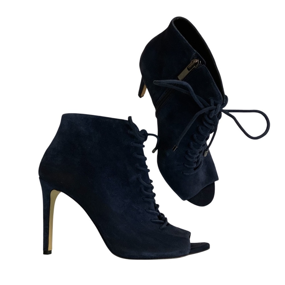 Saks Fifth Avenue 8 suede lace up peep toe heeled boots